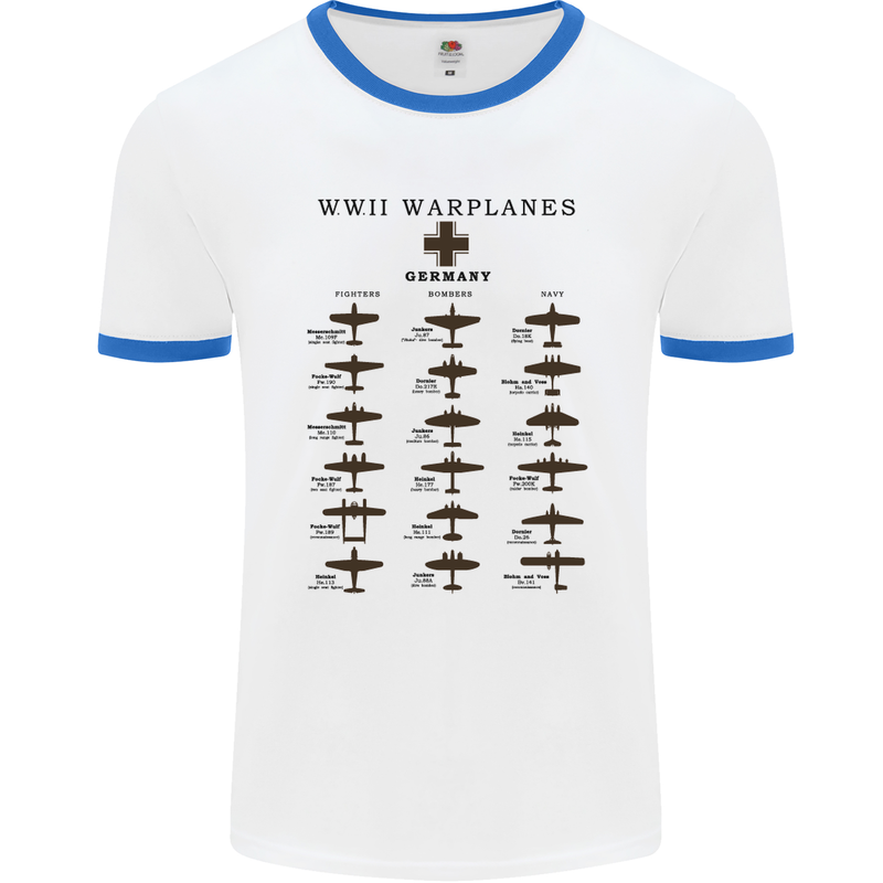 German War Planes WWII Fighters Aircraft Mens White Ringer T-Shirt White/Royal Blue