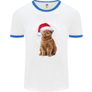 Joyful Season Christmas Funny Cat Xmas Mens White Ringer T-Shirt White/Royal Blue