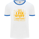 I Fix Stuff Funny Carpenter DIY Tradesman Mens White Ringer T-Shirt White/Royal Blue