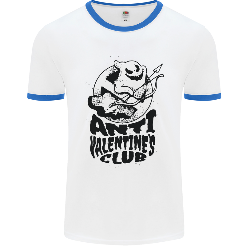 Anti Valentines Club Romance Single Day Mens White Ringer T-Shirt White/Royal Blue