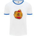 The Spanish Flag Fire Effect Spain Mens White Ringer T-Shirt White/Royal Blue