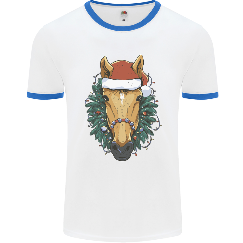 A Christmas Horse Equestrian Mens Ringer T-Shirt White/Royal Blue