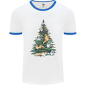 Cat Christmas Tree Mens White Ringer T-Shirt White/Royal Blue