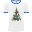 Cat Christmas Tree Mens White Ringer T-Shirt White/Royal Blue