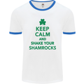 Keep Calm & Shamrocks St. Patrick's Day Mens White Ringer T-Shirt White/Royal Blue