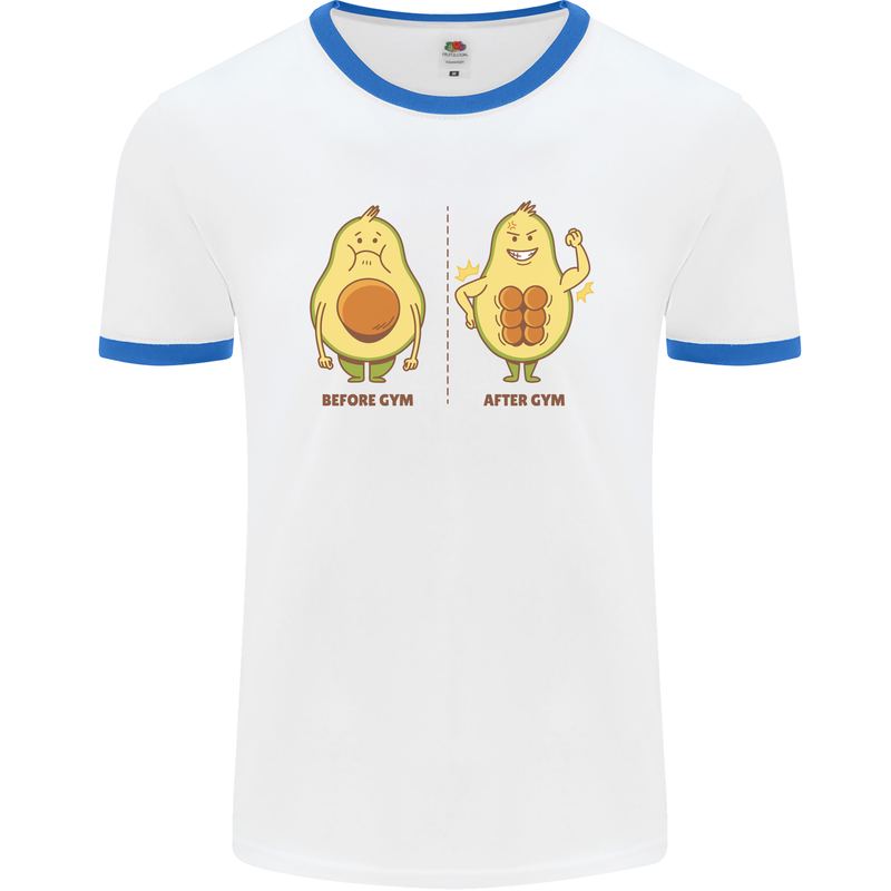 Funny Advacado Gym Bodybuilding Fitness Mens White Ringer T-Shirt White/Royal Blue