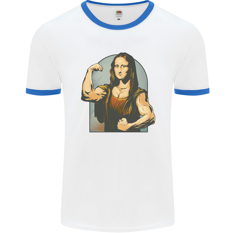 Mona Lifter Funny Gym Bodybuilding Workout Mens White Ringer T-Shirt White/Royal Blue