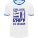 Ask About My Knife Collection Funny Chef Mens White Ringer T-Shirt White/Royal Blue