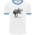 Dancing Musical Elephant Ghetto Blaster Mens White Ringer T-Shirt White/Royal Blue