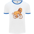 Cycling A Lion Riding a Bicycle Mens White Ringer T-Shirt White/Royal Blue