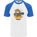 Anime Gun Girl Mens S/S Baseball T-Shirt White/Royal Blue