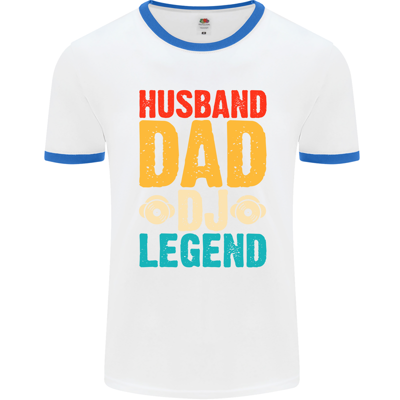 Husband Dad DJ Legend Fathers Day Mens Ringer T-Shirt White/Royal Blue