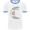 Steampunk Moon Skull Mens White Ringer T-Shirt White/Royal Blue