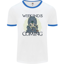 Weekend Funny Beer Cider Wine Alcohol Gin Mens White Ringer T-Shirt White/Royal Blue