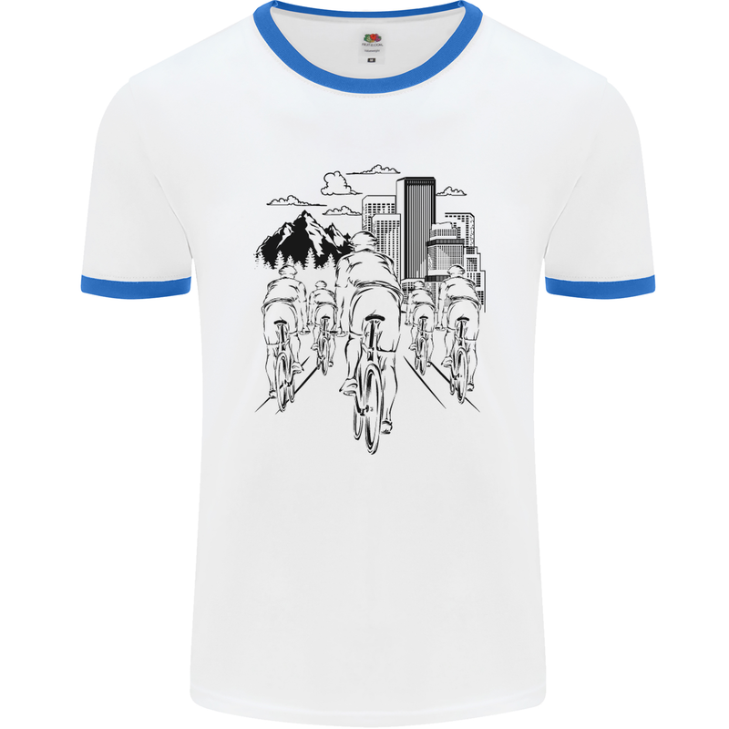 Bike Ride Cycling Cyclist Bicycle Road MTB Mens White Ringer T-Shirt White/Royal Blue