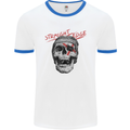 Straight Edge Skull Biker Motorcycle Mens White Ringer T-Shirt White/Royal Blue