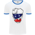 Gym Russian Flag Ripped Muscles Russia Mens White Ringer T-Shirt White/Royal Blue