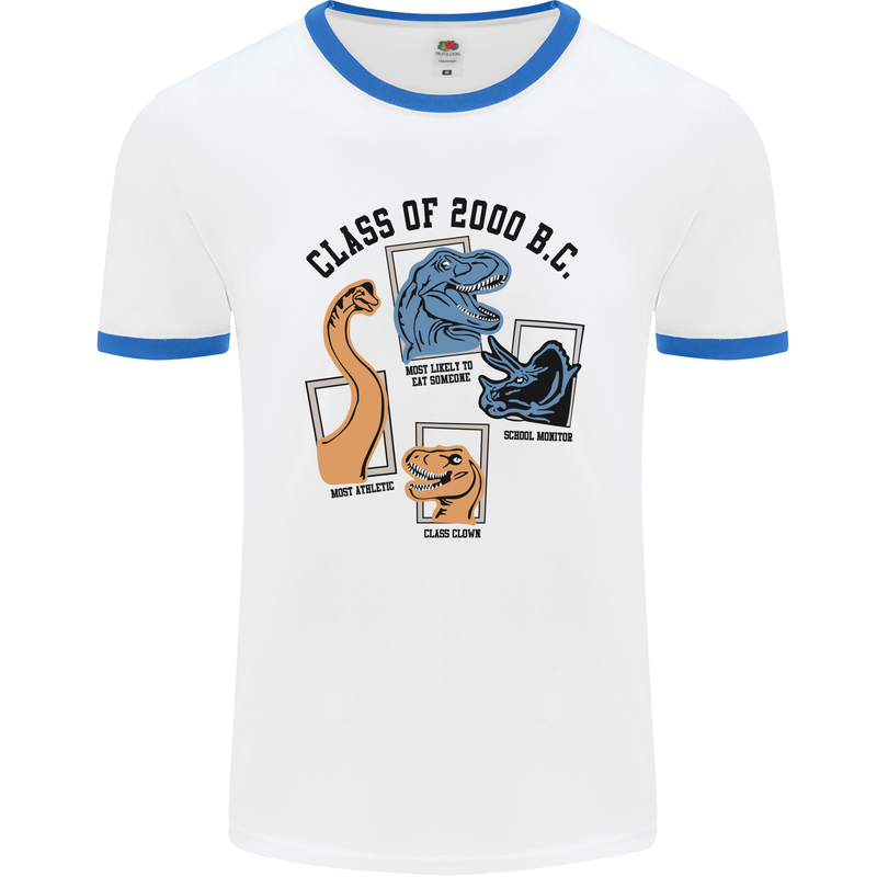 Class of 2000 BC Funny Dinosaur T-Rex Mens Ringer T-Shirt White/Royal Blue