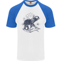Sacral Style Elephant Meditation Tattoo Art Mens S/S Baseball T-Shirt White/Royal Blue