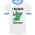 T-Rex Hates Handstands Funny Dinosaurs Mens White Ringer T-Shirt White/Royal Blue