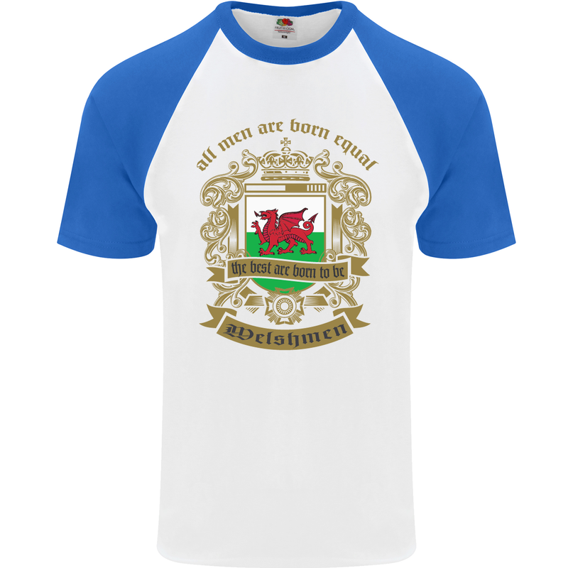 All Men Are Born Equal Welshmen Wales Welsh Mens S/S Baseball T-Shirt White/Royal Blue