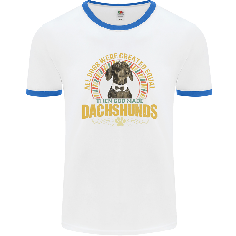A Dachshund Dog Mens Ringer T-Shirt White/Royal Blue