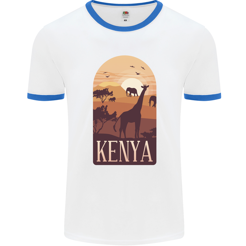 Kenya Safari Mens Ringer T-Shirt White/Royal Blue