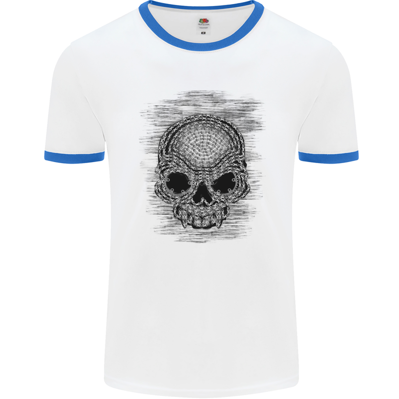 Skull of Chains Mens White Ringer T-Shirt White/Royal Blue