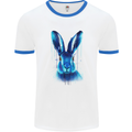 Rabbit Watercolour Mens White Ringer T-Shirt White/Royal Blue