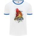 A Chicken Watercolour Mens White Ringer T-Shirt White/Royal Blue