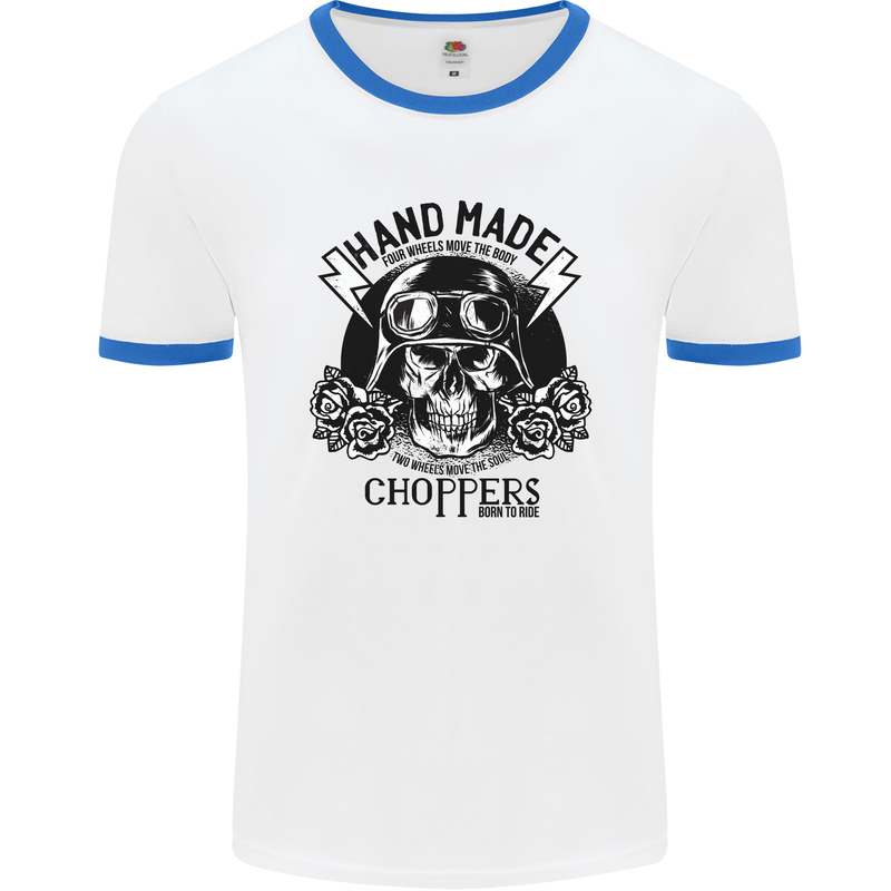 Handmade Choppers Biker Motorcycle Bike Mens Ringer T-Shirt White/Royal Blue