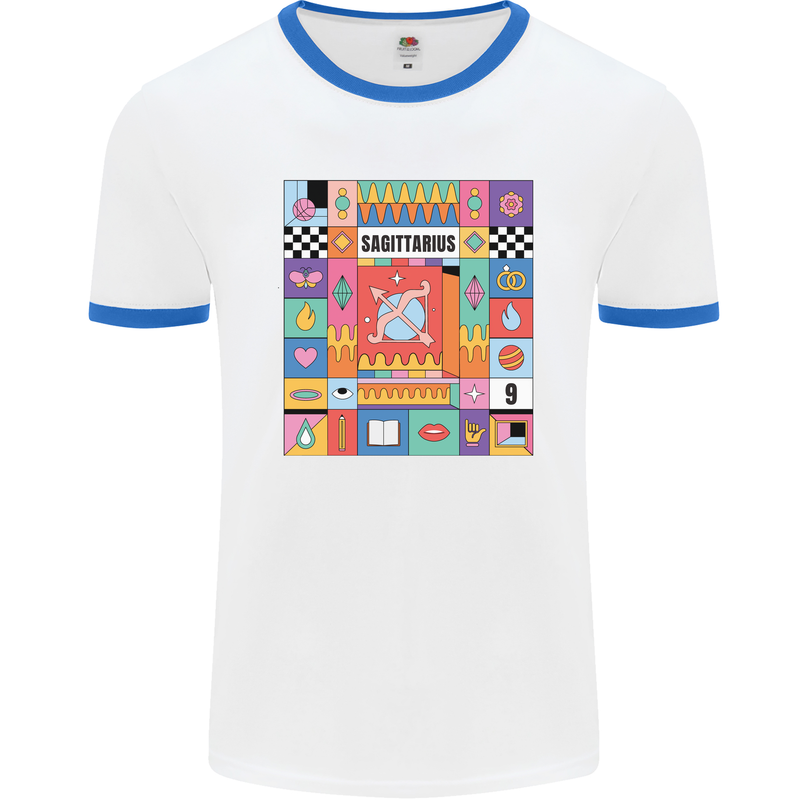 A Vibrant Sagittarius Star Sign Zodiac Mens Ringer T-Shirt White/Royal Blue