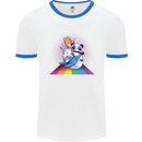 Mystical Panda Bear Unicorn Cat and Shark Mens Ringer T-Shirt White/Royal Blue