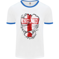 Gym St. George's Cross English Flag England Mens White Ringer T-Shirt White/Royal Blue