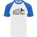 Evolution of Motorcycle Motorbike Biker Mens S/S Baseball T-Shirt White/Royal Blue
