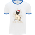 Merry Pugmas Funny Christmas Pug Mens White Ringer T-Shirt White/Royal Blue