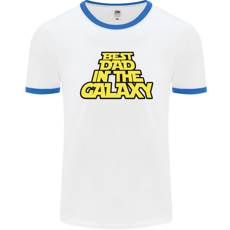 Best Dad in the Galaxy Funny Father's Day Mens White Ringer T-Shirt White/Royal Blue