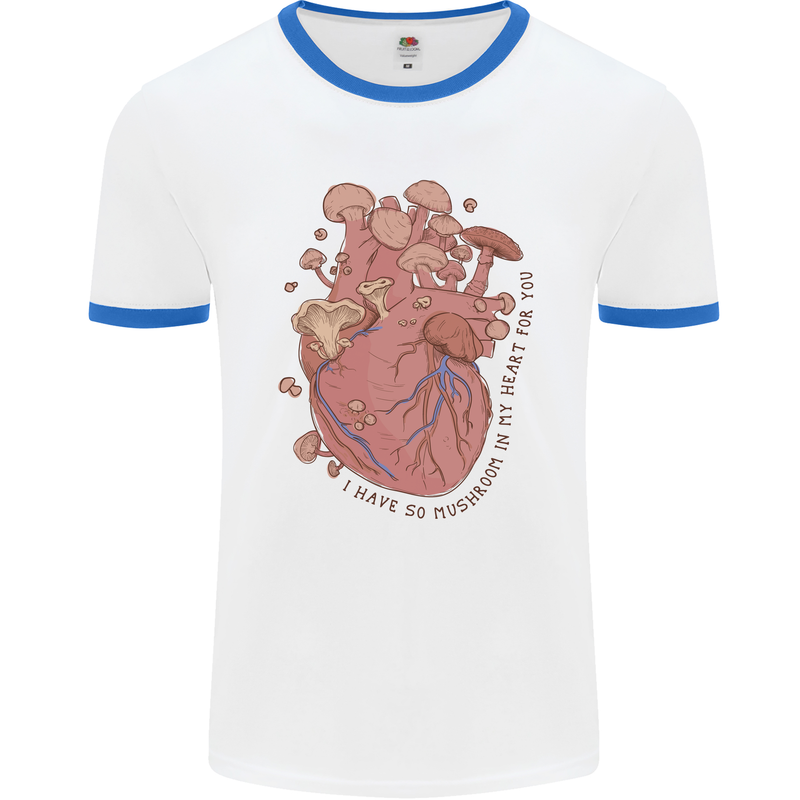 Mushroom Heart Foraging Mycology Mens Ringer T-Shirt White/Royal Blue