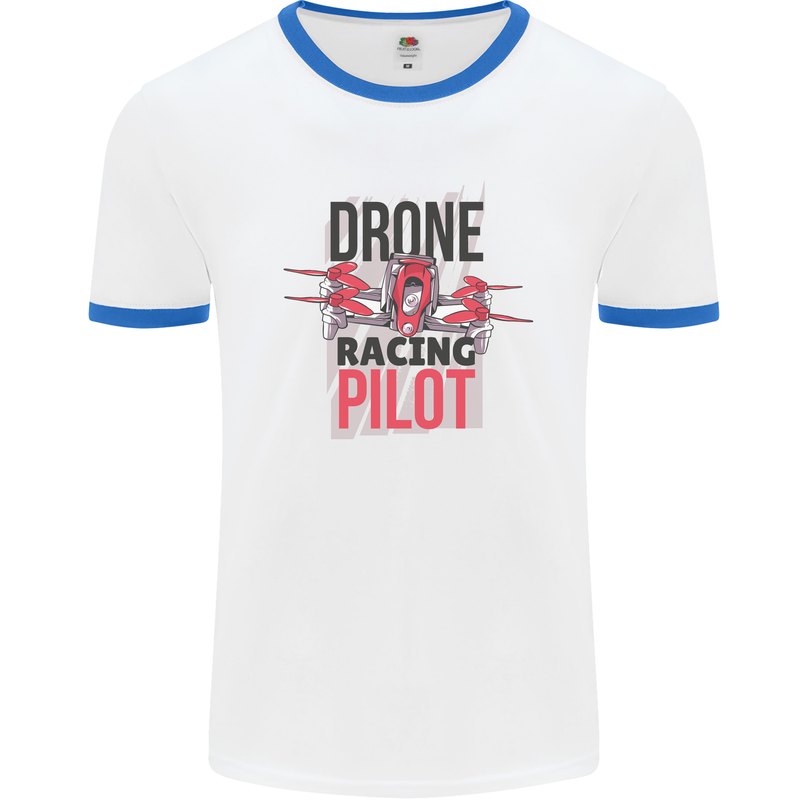 Drone Racing Pilot Mens Ringer T-Shirt White/Royal Blue