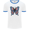 American Butterfly Flag USA July 4th Mens White Ringer T-Shirt White/Royal Blue