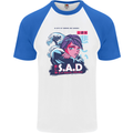 Music Vaporwave Anime Girl Emo SAD Mens S/S Baseball T-Shirt White/Royal Blue