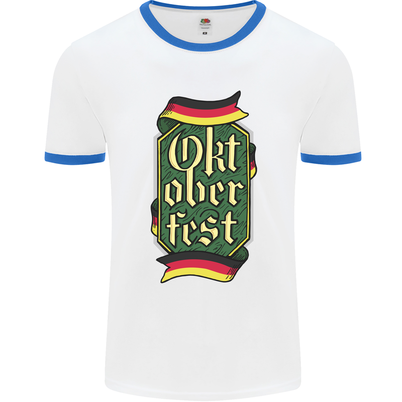 Germany Octoberfest German Beer Alcohol Mens White Ringer T-Shirt White/Royal Blue