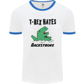 T-Rex Hates Backstroke Funny Swimming Swim Mens White Ringer T-Shirt White/Royal Blue