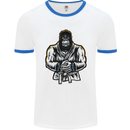 Jiu Jitsu Gorilla MMA Martial Arts Karate Mens White Ringer T-Shirt White/Royal Blue