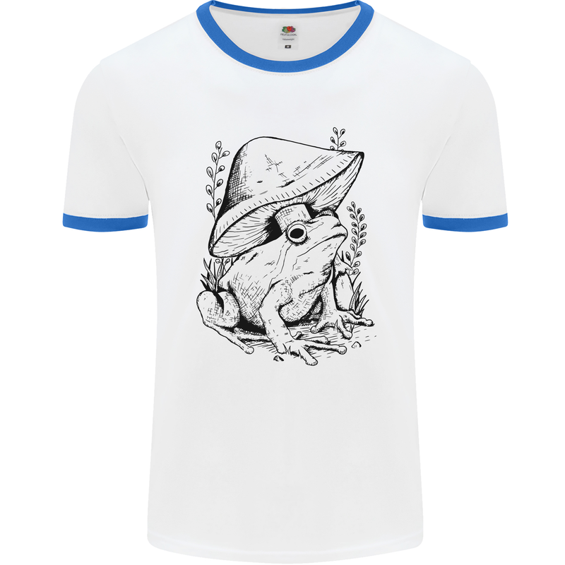 Wildlife Ecology a Frog and a Toadstool Mens White Ringer T-Shirt White/Royal Blue