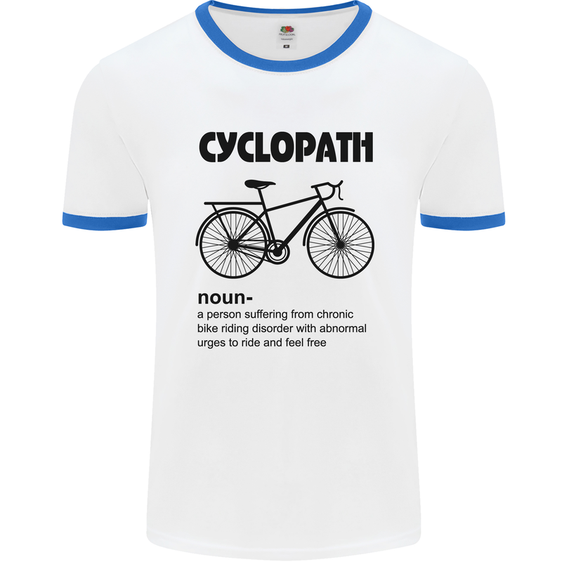 Cyclopath Funny Cycling Cyclist Bicycle Mens White Ringer T-Shirt White/Royal Blue