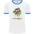 Dripping Rubik Cube Funny Puzzle Mens White Ringer T-Shirt White/Royal Blue