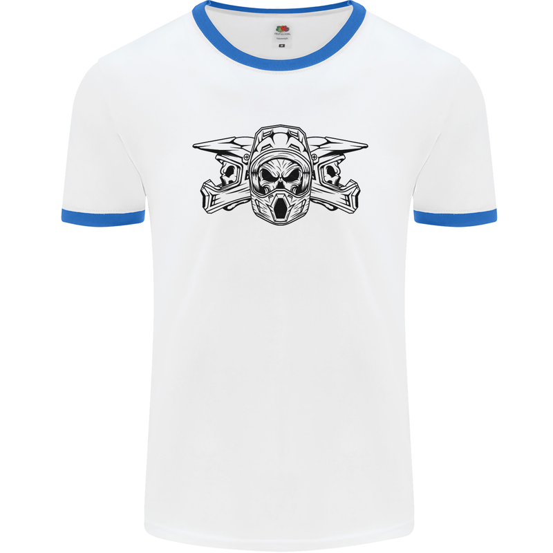 Motocross Skulls Dirt Bike MotoX Motorcycle Mens White Ringer T-Shirt White/Royal Blue