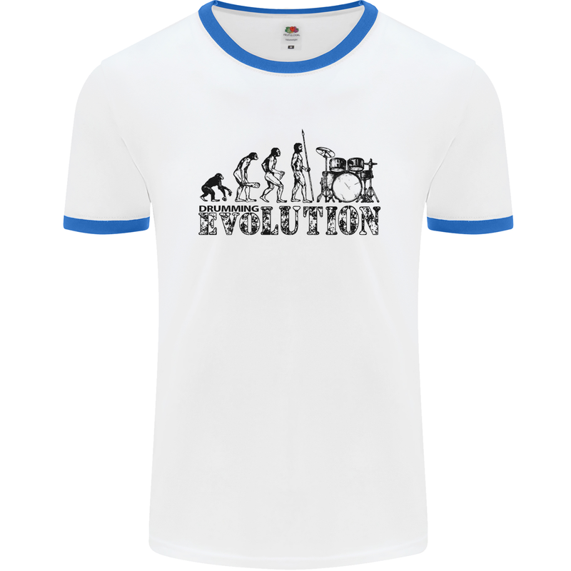 Evolution of Drums Mens White Ringer T-Shirt White/Royal Blue