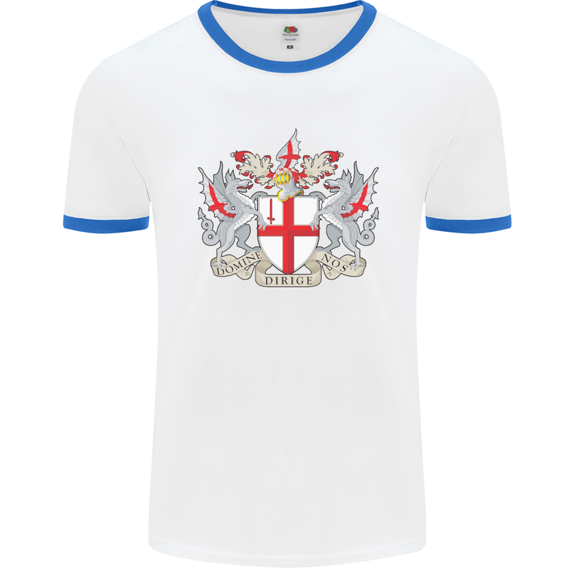 London Coat of Arms St Georges Day England Mens White Ringer T-Shirt White/Royal Blue